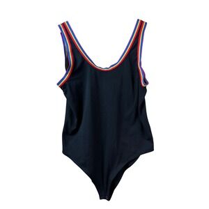 Torrid Foxy Ribbed Ringer Black Bodysuit Rainbow Trim Tank Snaps 22/24 Festival